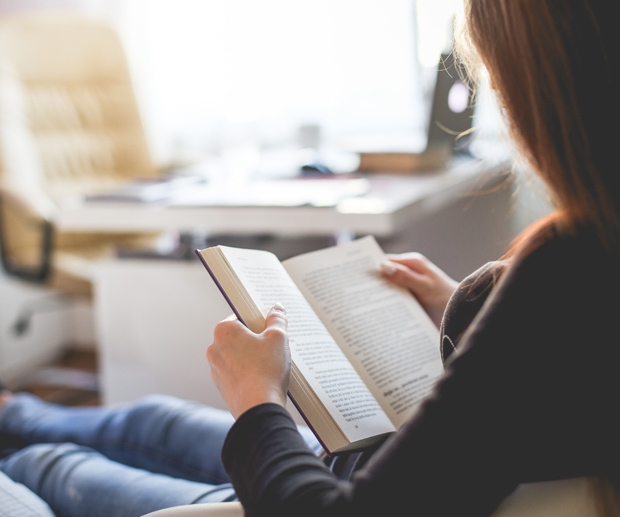 Caucasian woman reading